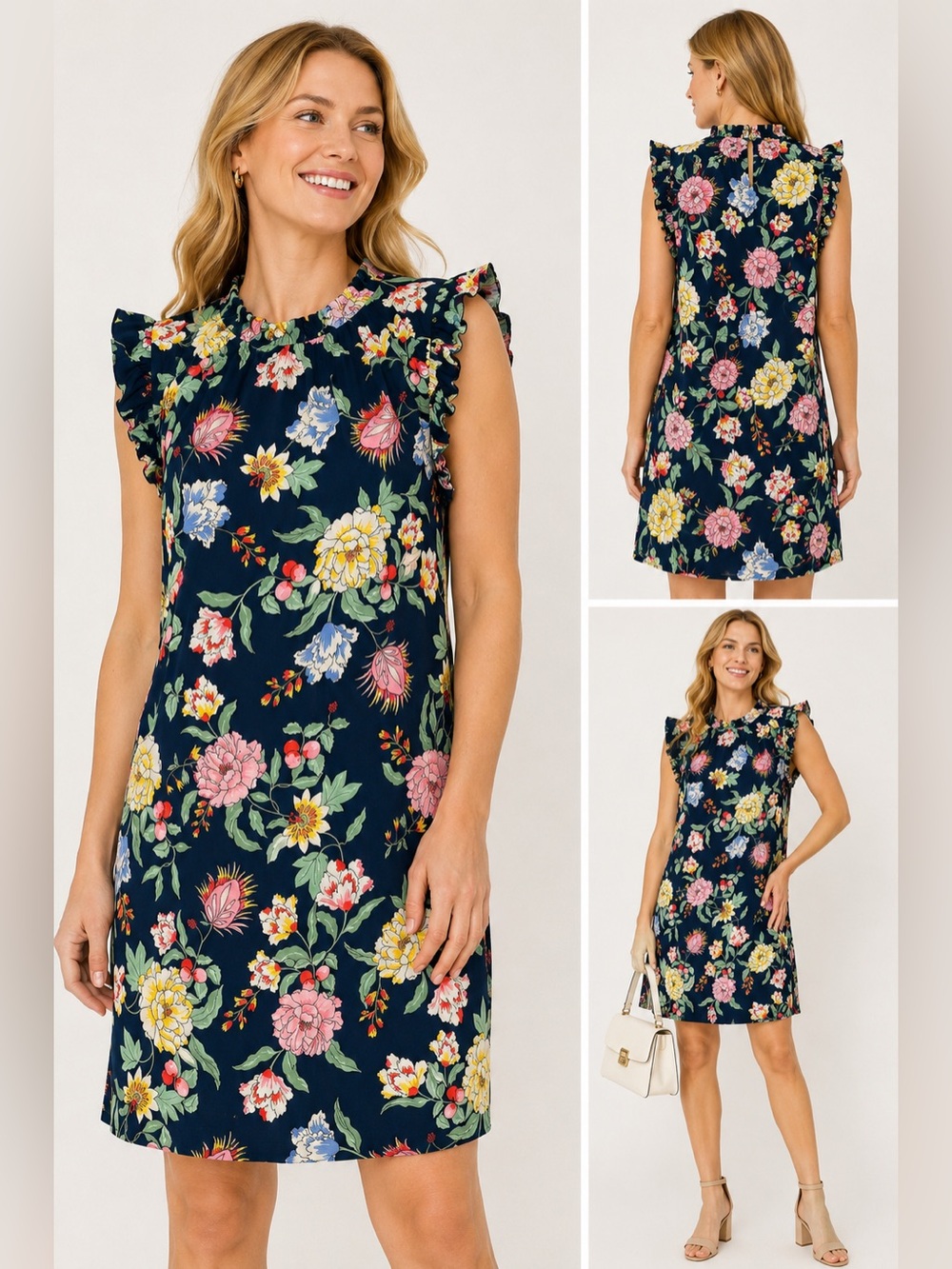 Tommy Hilfiger Navy Floral Ruffle Dress Size 10 NWT MSRP $99